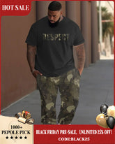 Men's Large Respect Camouflage Street Hip-Hop Casual Two-Piece Set
